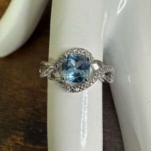 NVC Swiss Blue Stone Ring Silver Celtic Size 6 Hallmarked 925
